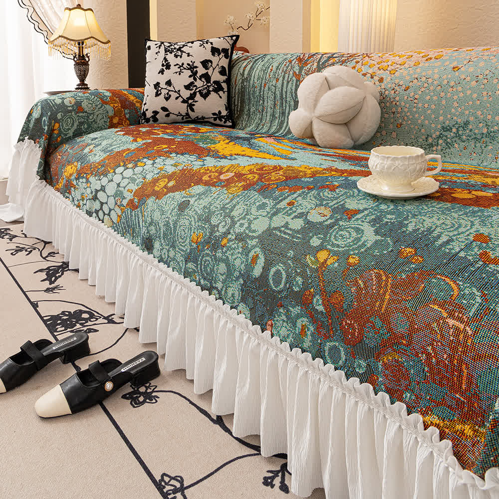 Artistic Forest Ruffled Sofa Throw Blanket