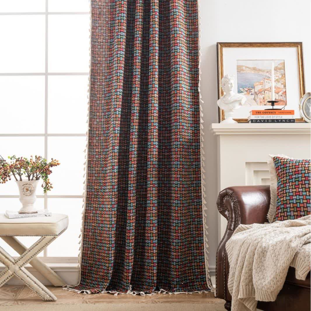 Colorful Geometric Knot Jacquard Curtains