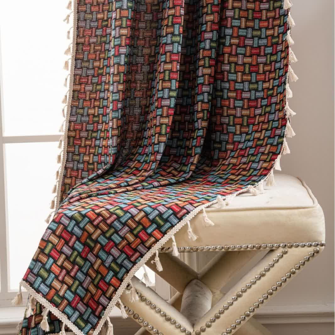 Colorful Geometric Knot Jacquard Curtains