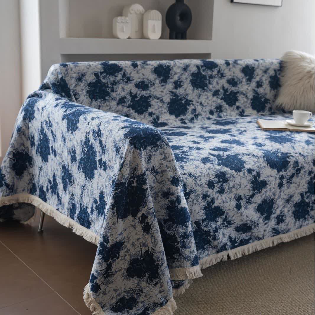 Blue Abstract Jacquard Sofa Throw Blanket