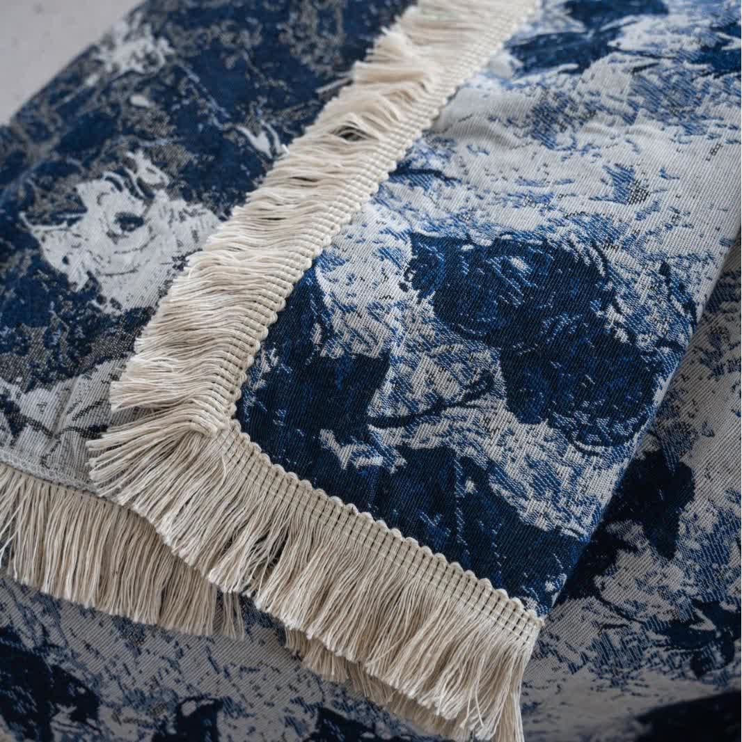 Blue Abstract Jacquard Sofa Throw Blanket