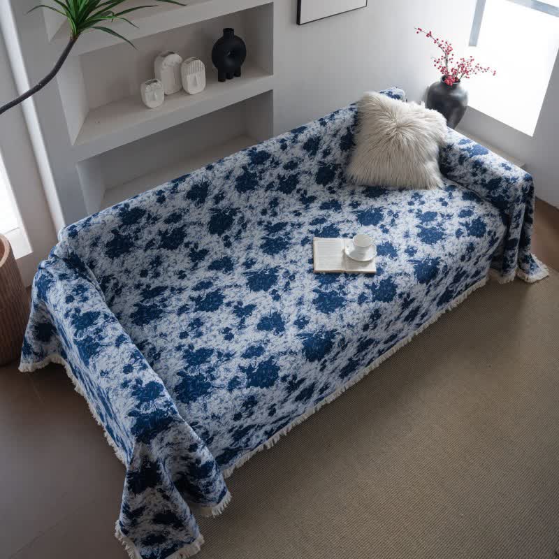 Blue Abstract Jacquard Sofa Throw Blanket