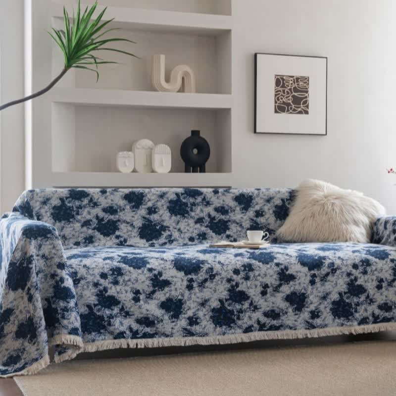Blue Abstract Jacquard Sofa Throw Blanket