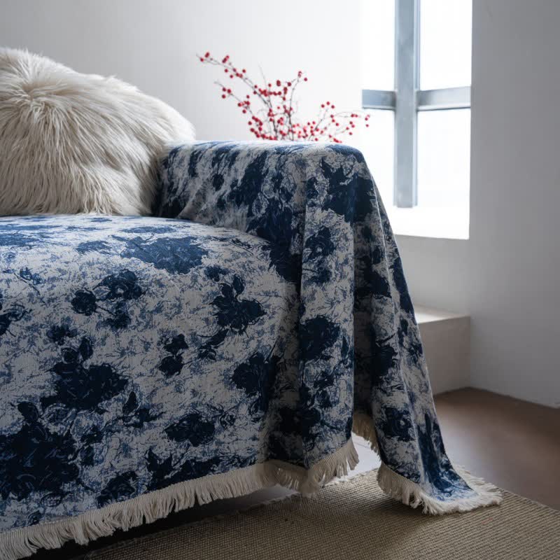 Blue Abstract Jacquard Sofa Throw Blanket
