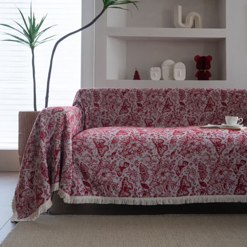Red Butterfly Floral Sofa Throw Blanket
