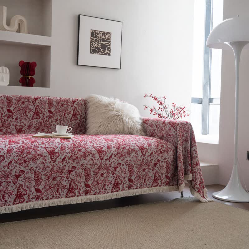 Red Butterfly Floral Sofa Throw Blanket