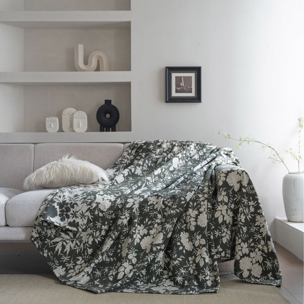 Poppy Floral Leaf Sofa Throw Blanket