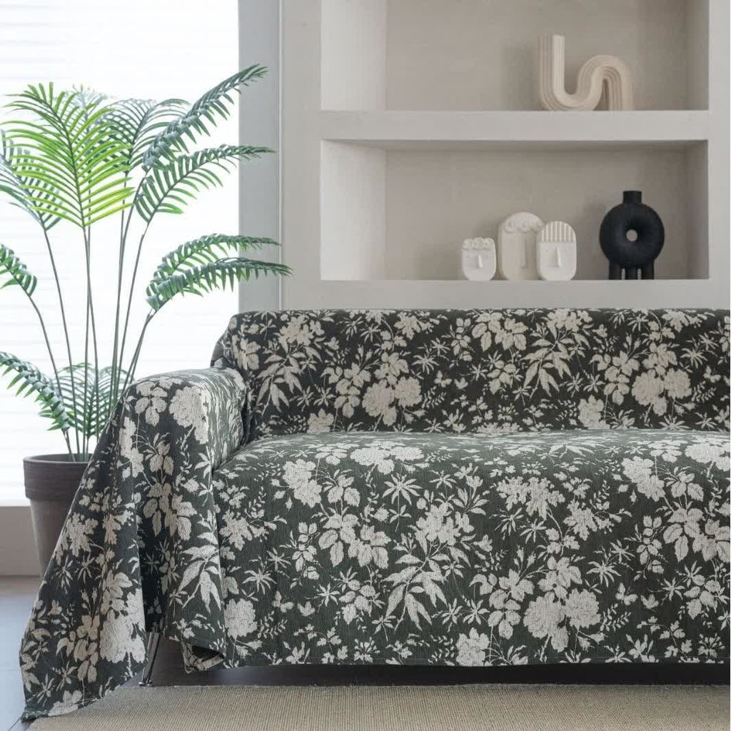 Poppy Floral Leaf Sofa Throw Blanket