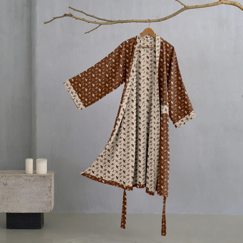 Two-Tone Ginkgo Cotton Gauze Kimono Robe