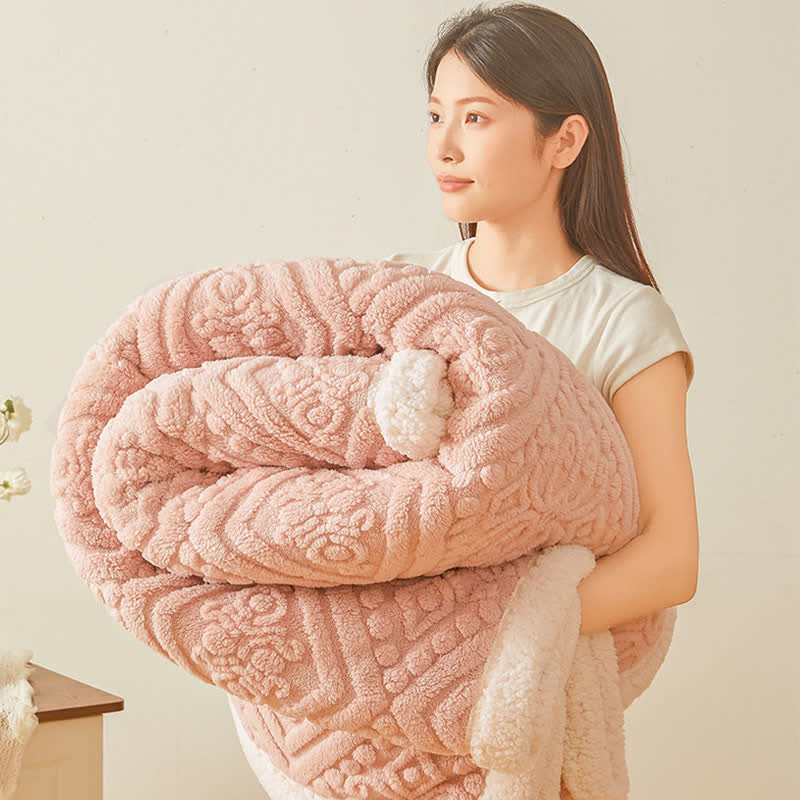 Plush Floral Sherpa Fleece Warm Blanket