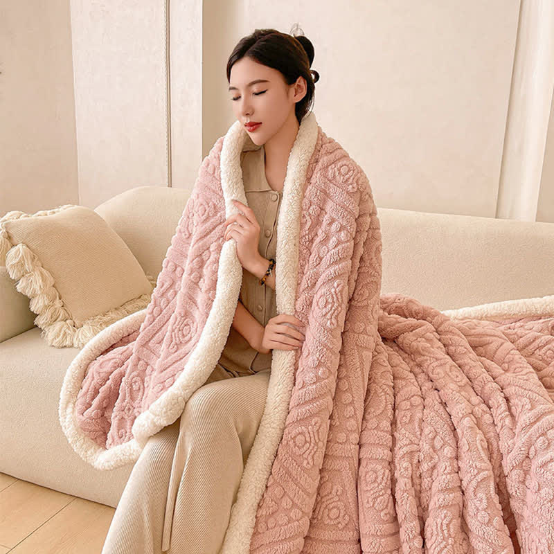 Plush Floral Sherpa Fleece Warm Blanket
