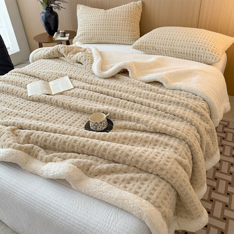 Textured Waffle Sherpa Throw Blanket