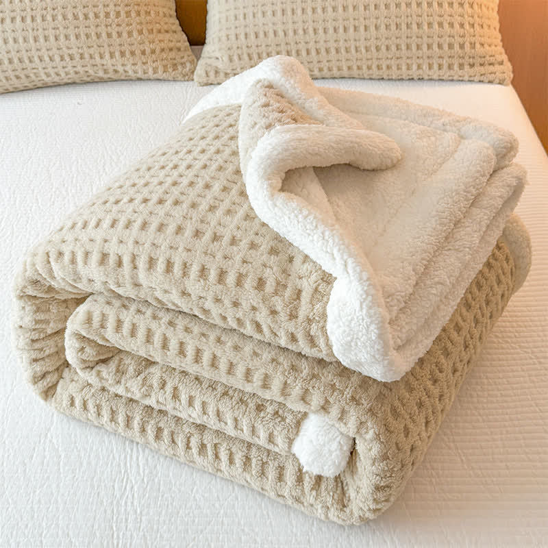 Textured Waffle Sherpa Throw Blanket