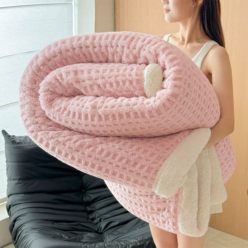 Textured Waffle Sherpa Throw Blanket