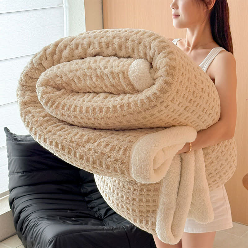 Textured Waffle Sherpa Throw Blanket