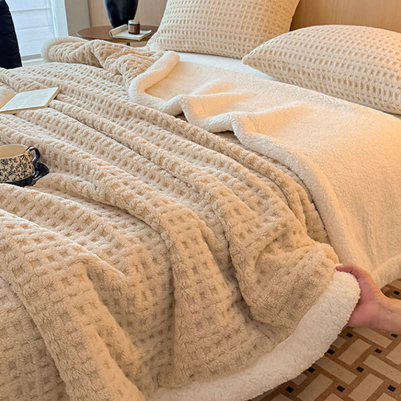 Textured Waffle Sherpa Throw Blanket