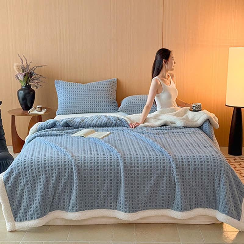 Textured Waffle Sherpa Throw Blanket