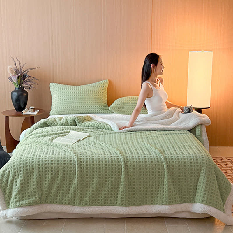 Textured Waffle Sherpa Throw Blanket