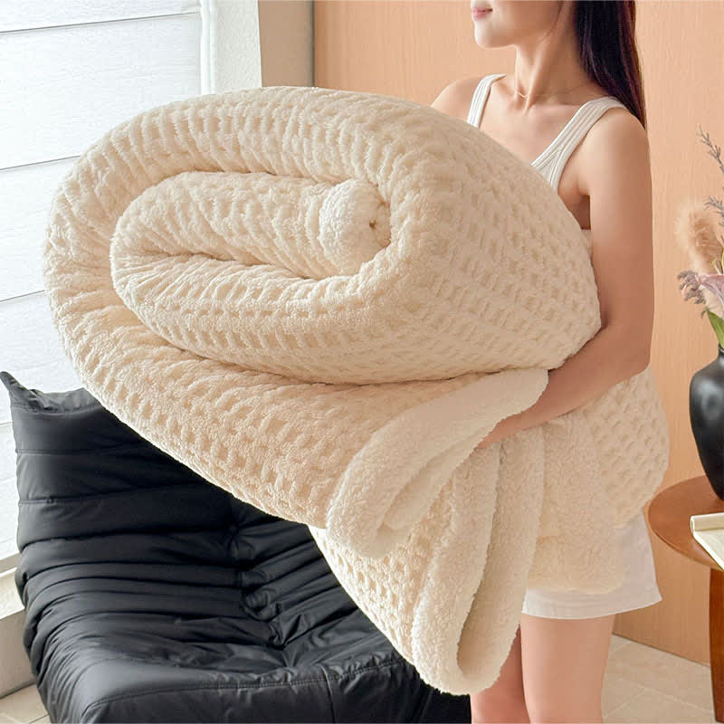 Textured Waffle Sherpa Throw Blanket