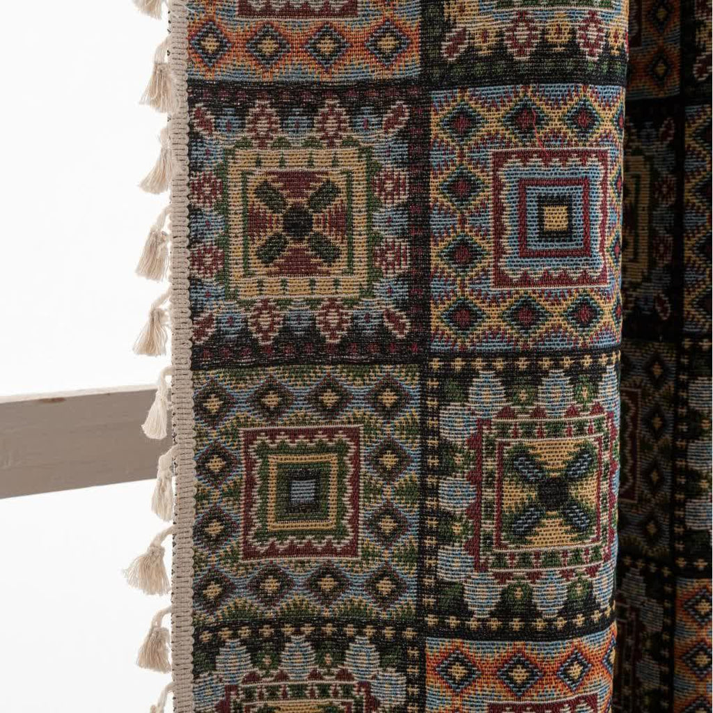 Retro Geometric Square Jacquard Curtain