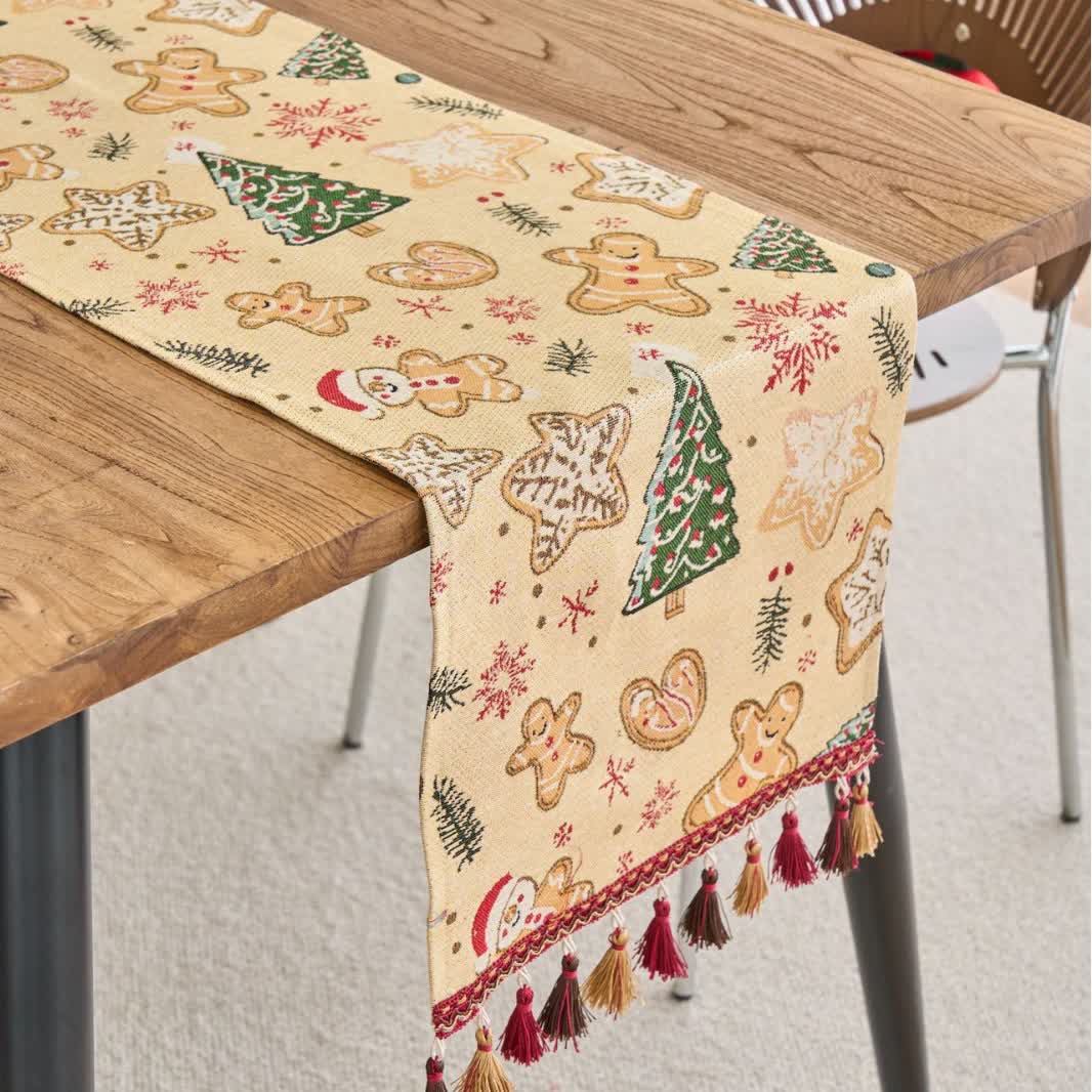 Christmas Gingerbread Man Jacquard Table Runner