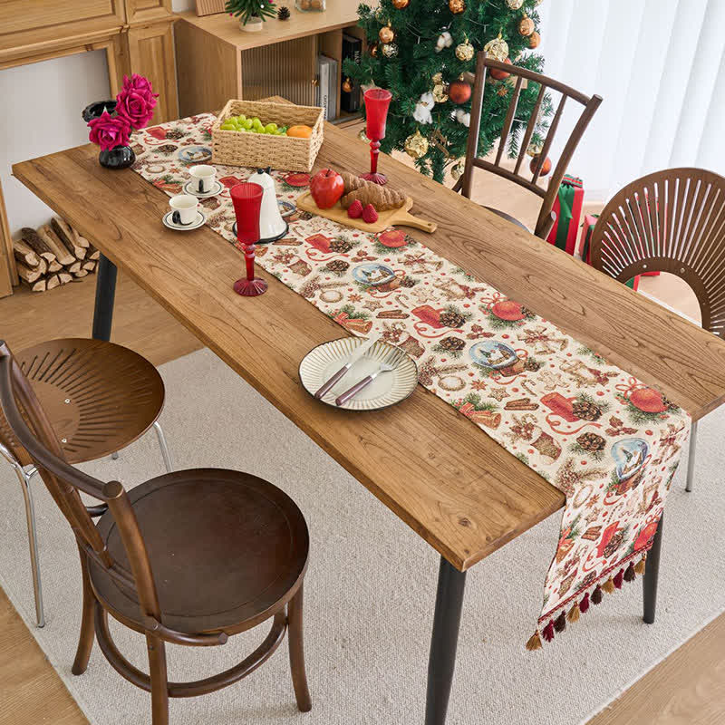 Christmas Crystal Ball Jacquard Table Runner