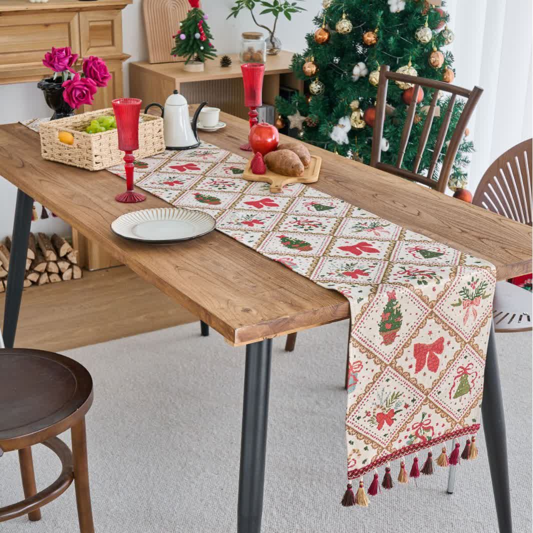 Christmas Bowknot Diamond Jacquard Table Runner