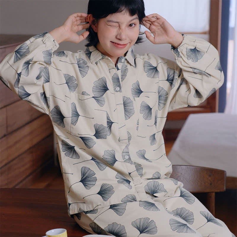 Brushed Cotton Ginkgo Leaf Pajama Jammies