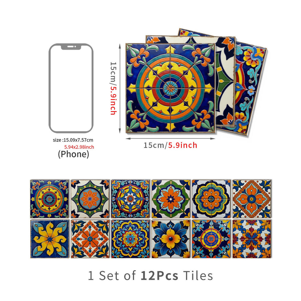 PET Foam Colorful Talavera Tile Wall Decals