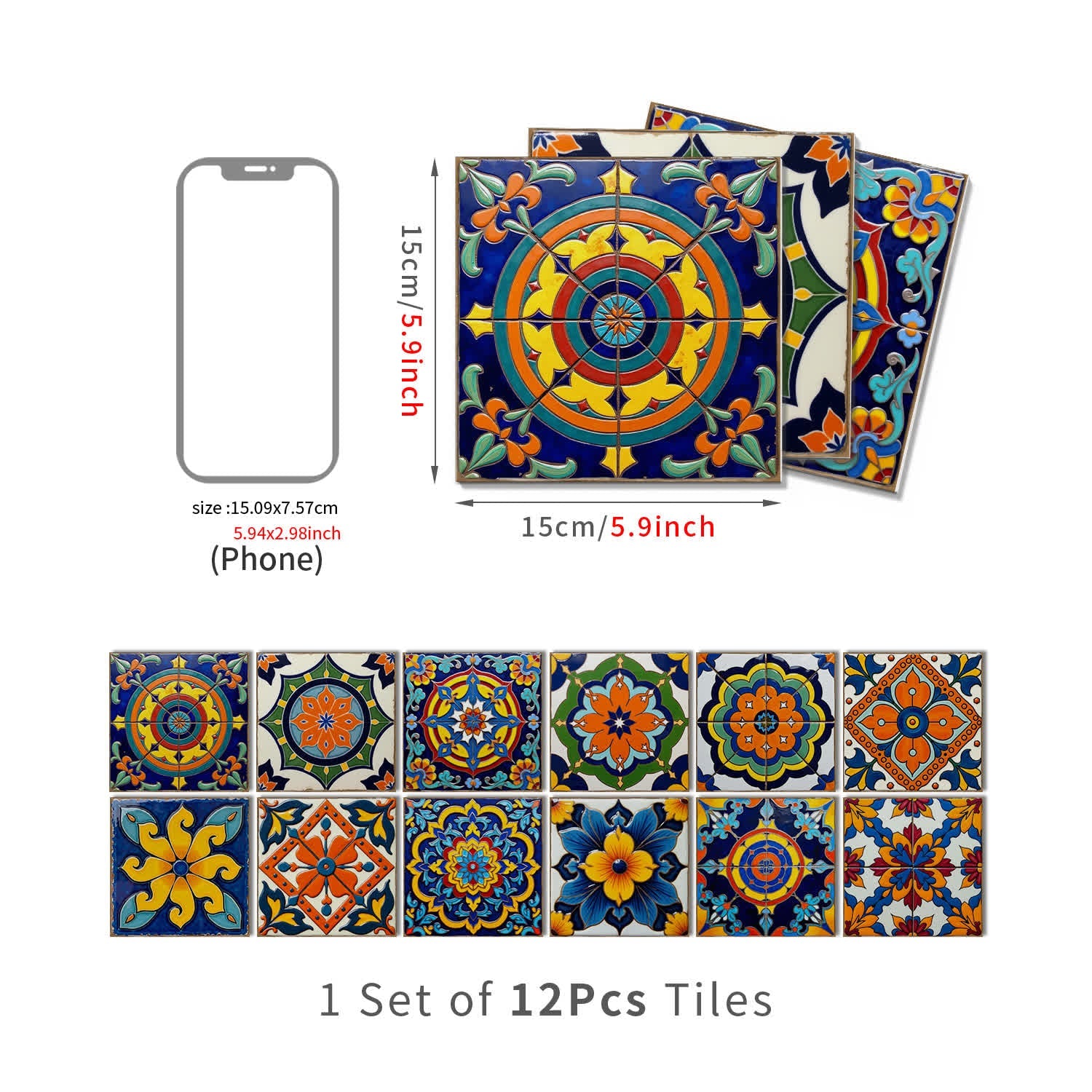 PET Foam Colorful Talavera Tile Wall Decals