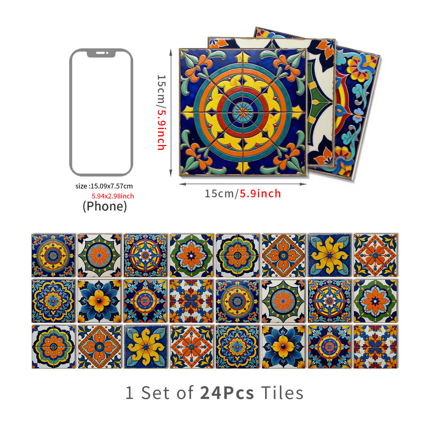 PET Foam Colorful Talavera Tile Wall Decals