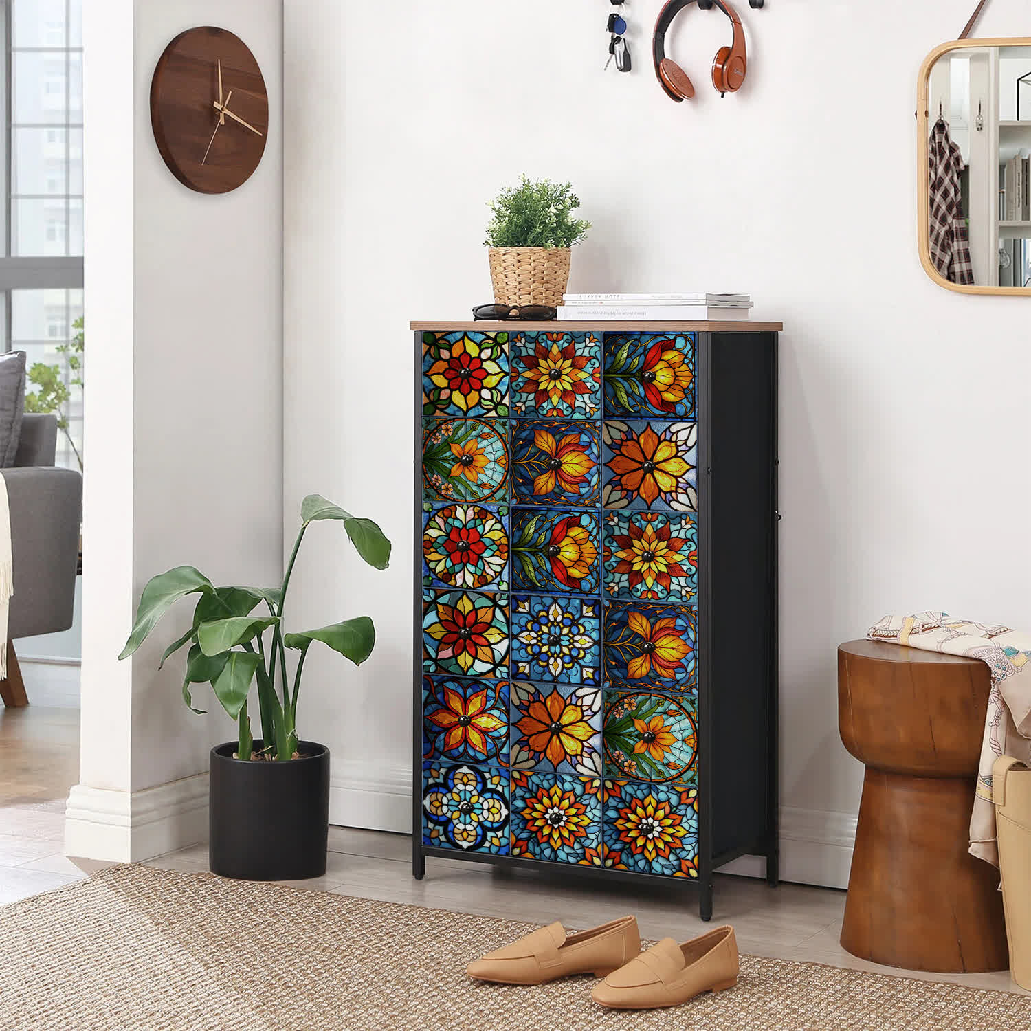 Boho Style Floral PET Foam Tile Wall Decals