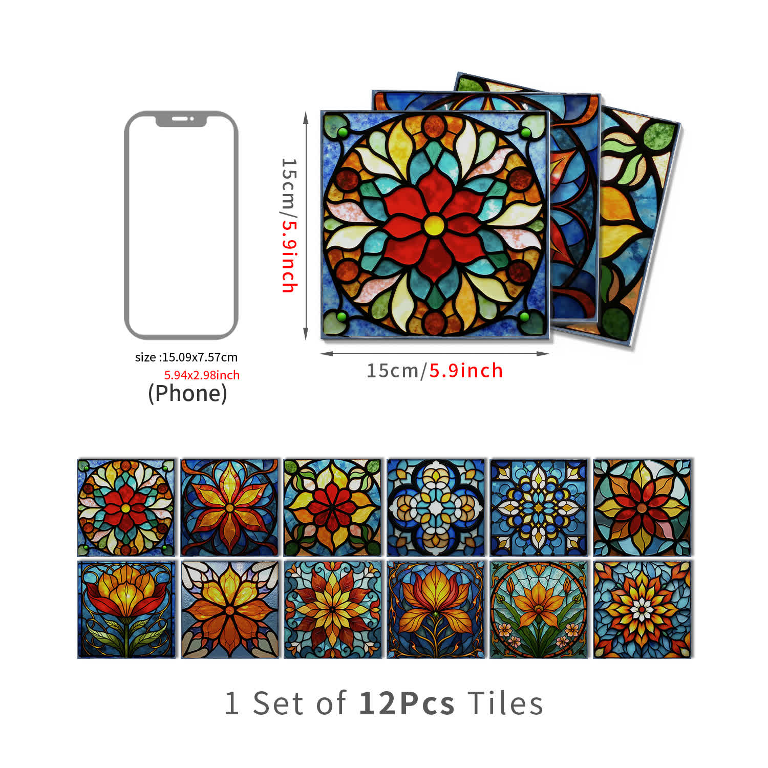 Boho Style Floral PET Foam Tile Wall Decals