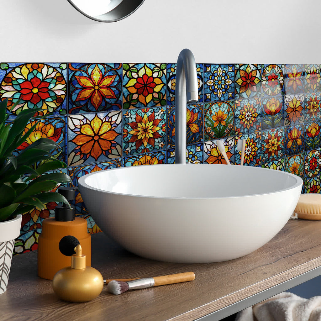 Boho Style Floral PET Foam Tile Wall Decals