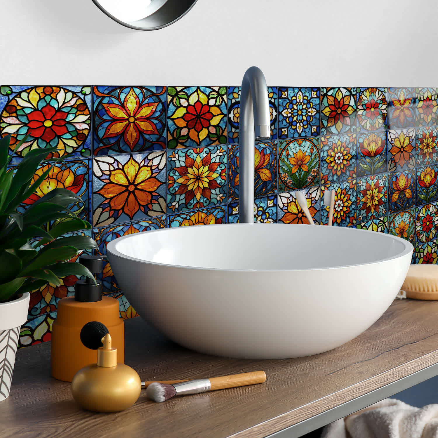 Boho Style Floral PET Foam Tile Wall Decals