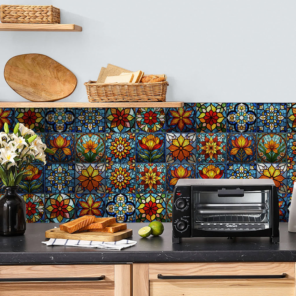Boho Style Floral PET Foam Tile Wall Decals