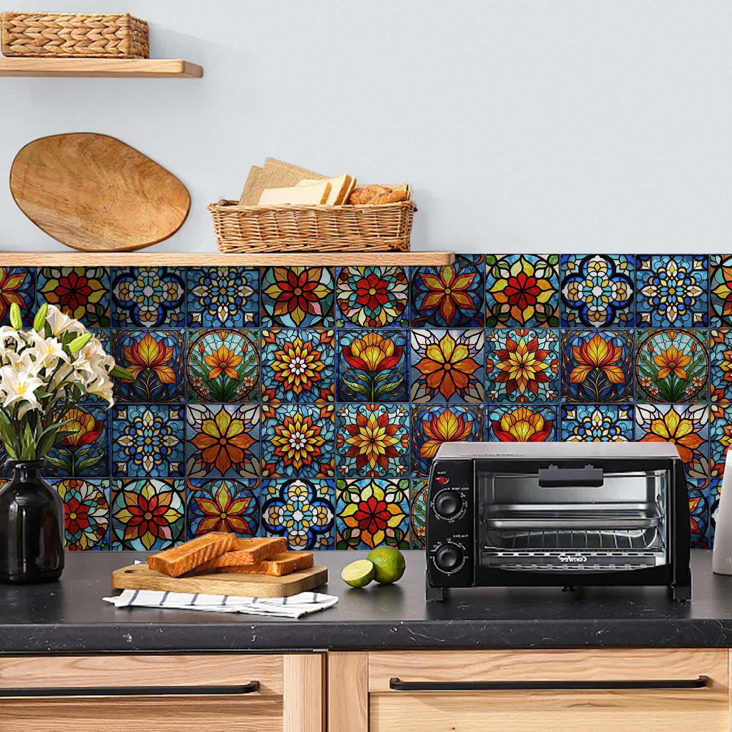 Boho Style Floral PET Foam Tile Wall Decals