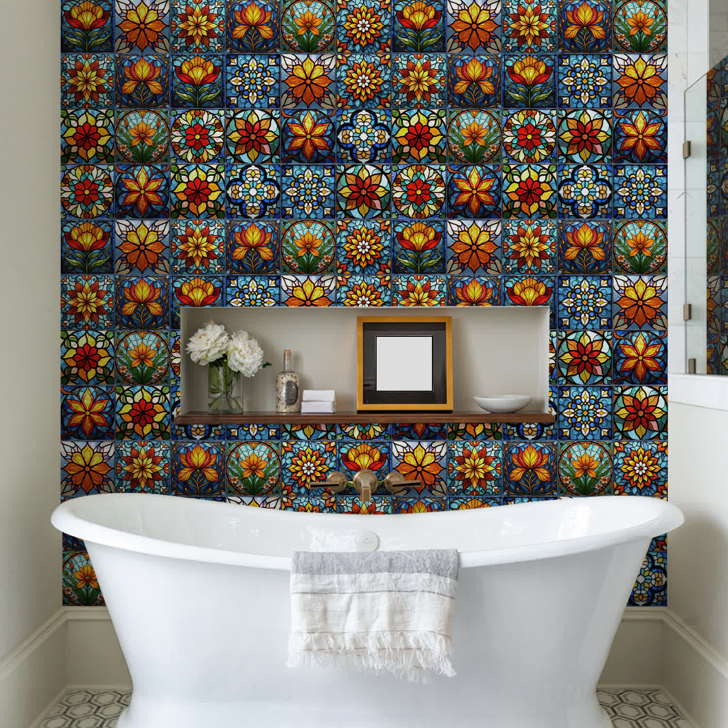 Boho Style Floral PET Foam Tile Wall Decals