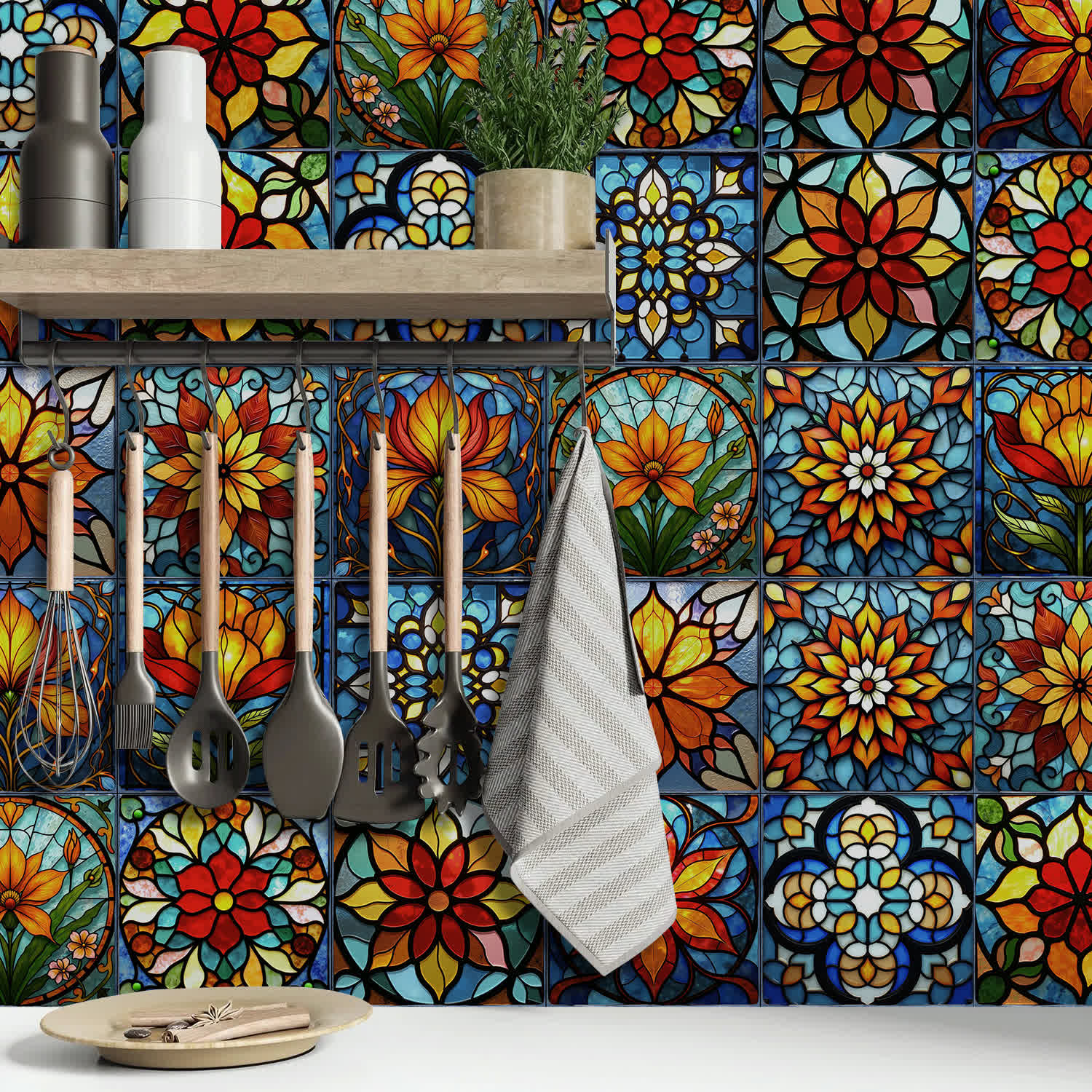 Boho Style Floral PET Foam Tile Wall Decals