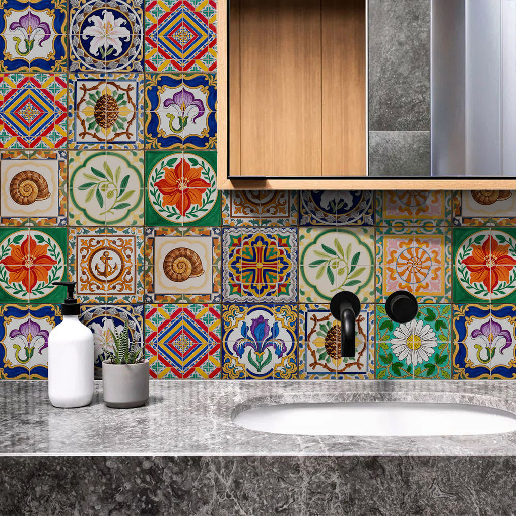 Vintage Talavera PET Foam Tile Wall Decals