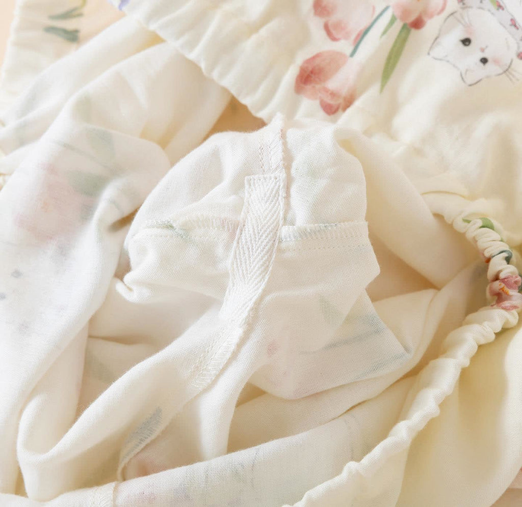 Cotton Gauze Floral Cat Kimono Pajamas