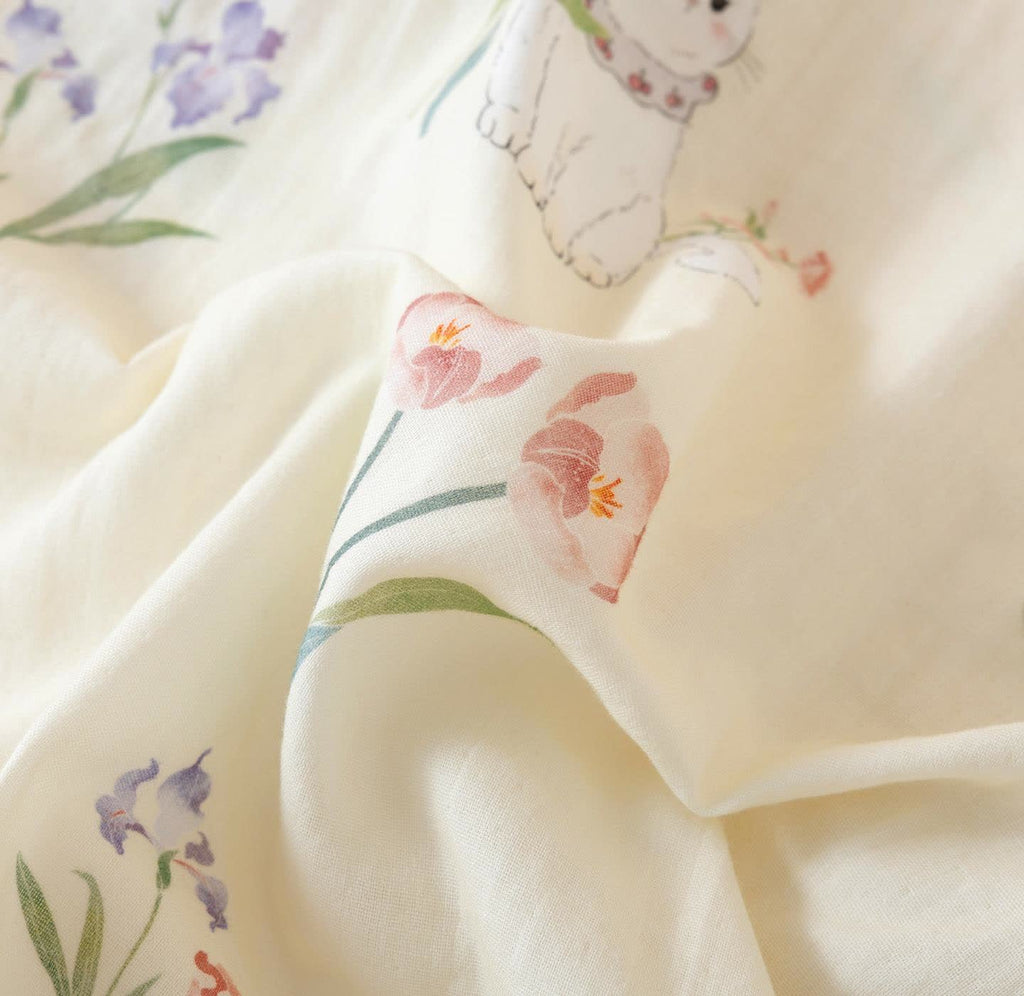 Cotton Gauze Floral Cat Kimono Pajamas