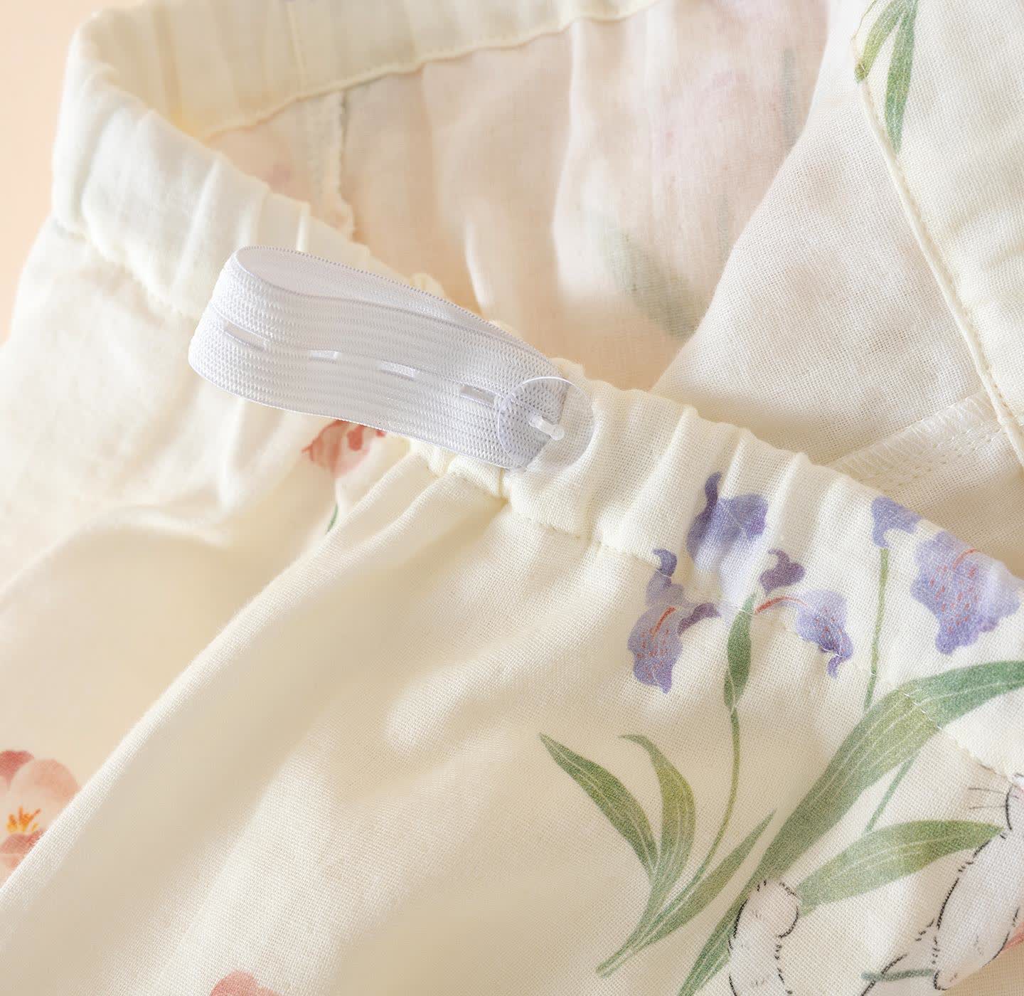 Cotton Gauze Floral Cat Kimono Pajamas