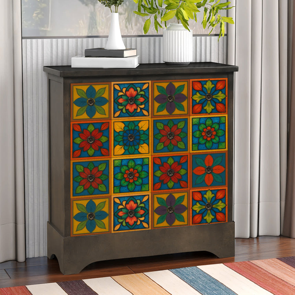 PET Foam Colorful Floral Tile Wall Decals