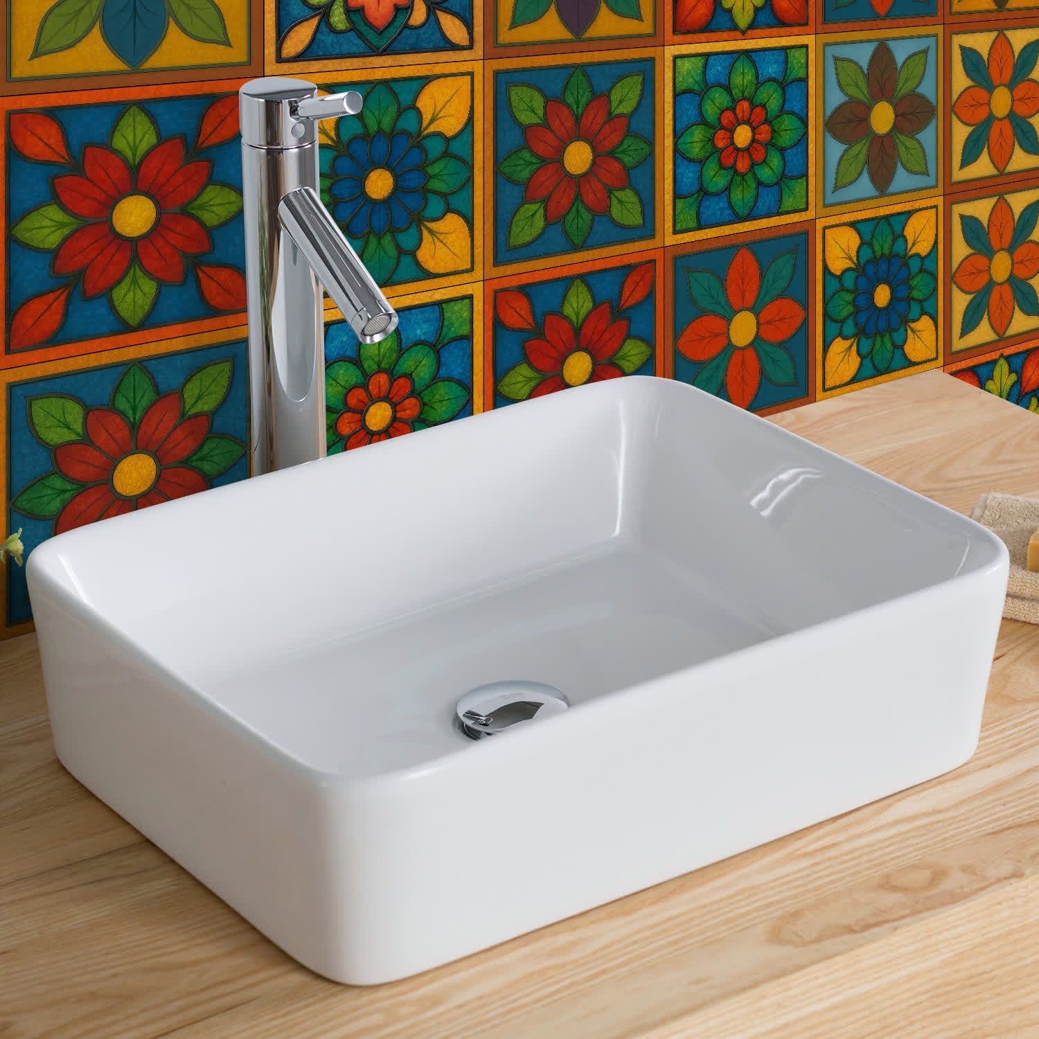 PET Foam Colorful Floral Tile Wall Decals