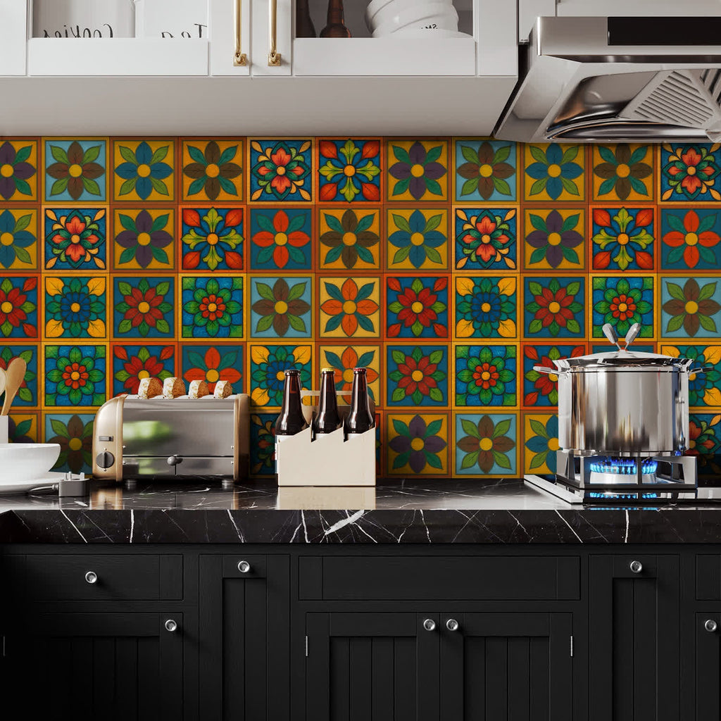 PET Foam Colorful Floral Tile Wall Decals