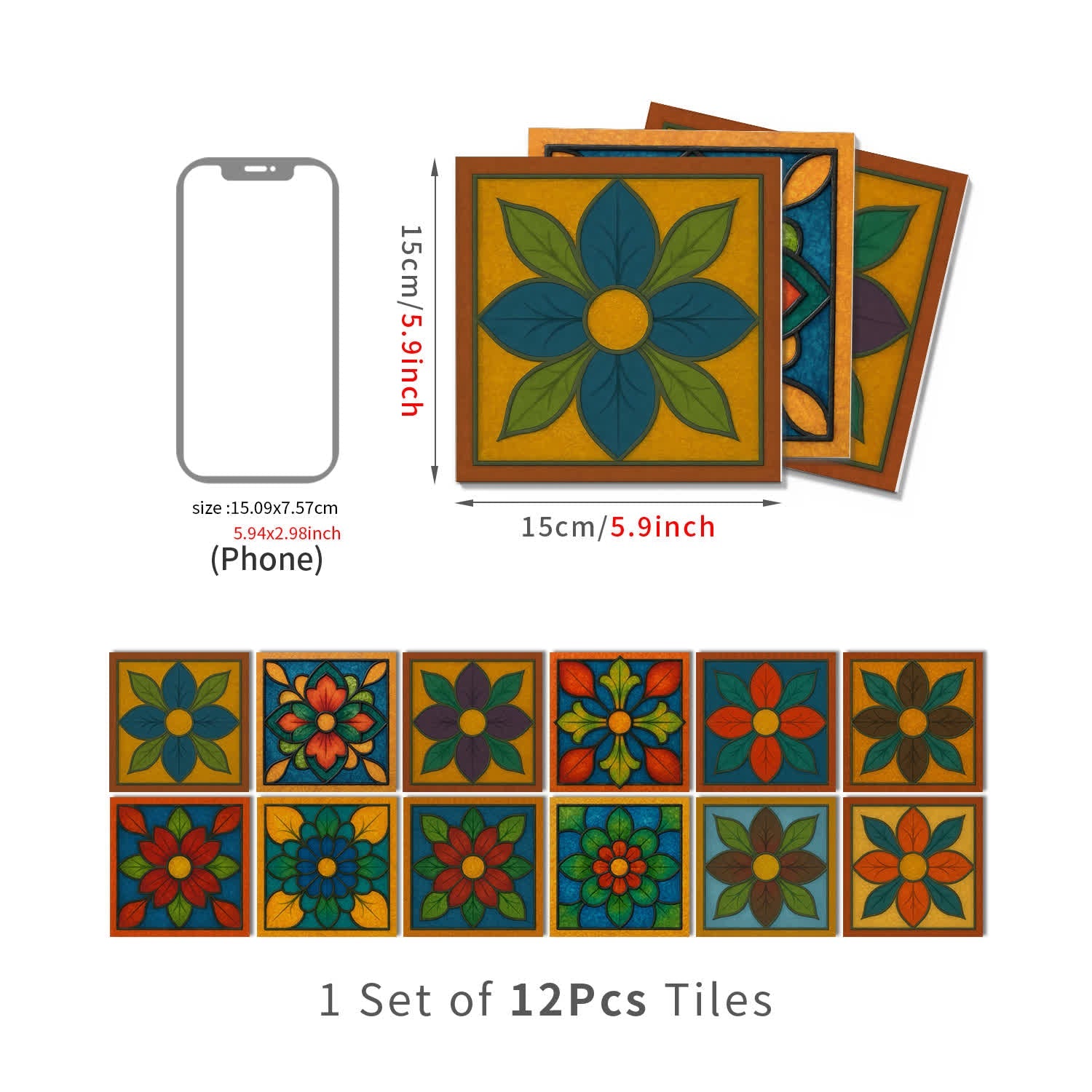 PET Foam Colorful Floral Tile Wall Decals