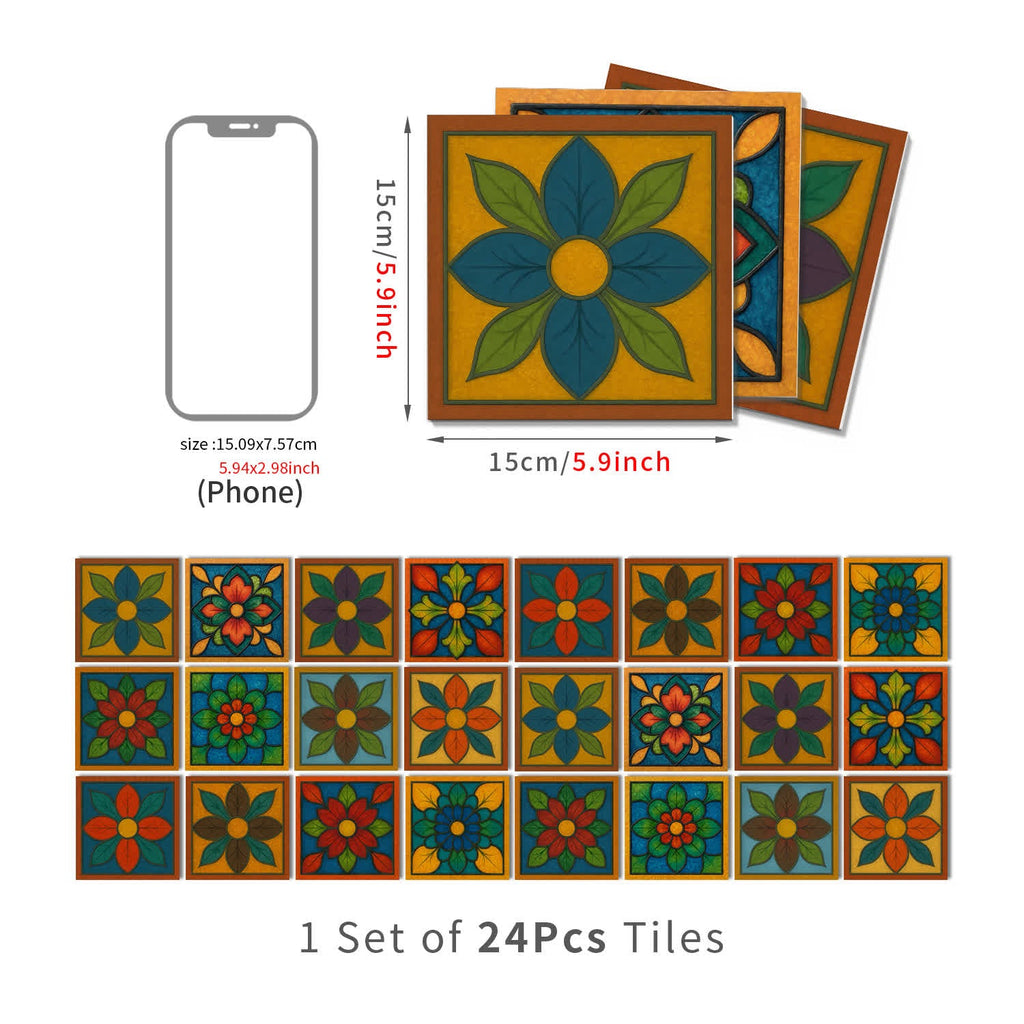 PET Foam Colorful Floral Tile Wall Decals