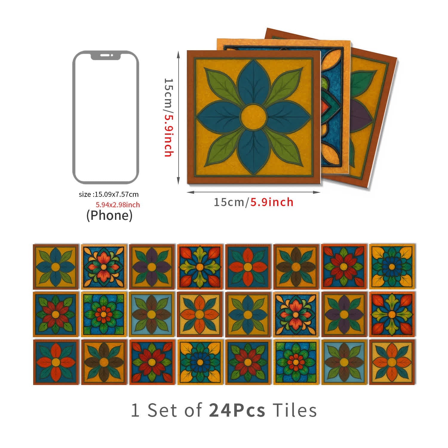 PET Foam Colorful Floral Tile Wall Decals