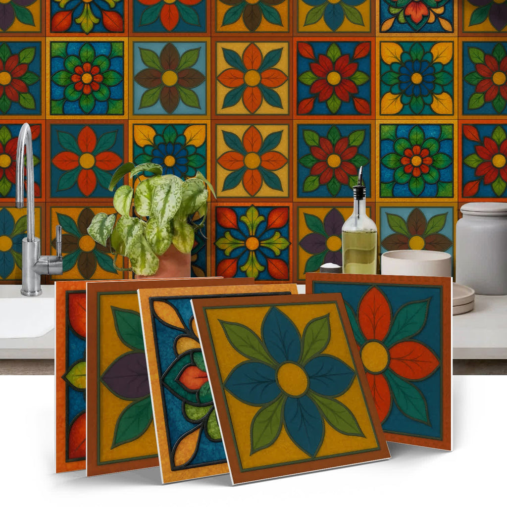 PET Foam Colorful Floral Tile Wall Decals